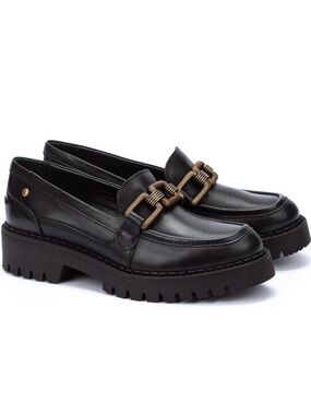 Pikolinos Aviles Platform Loafers Women’s Black Leather Metal Comfort Size 8.5